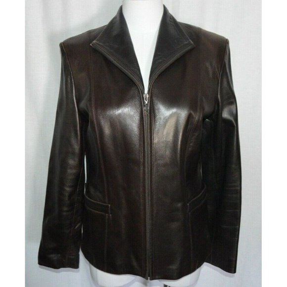 Cole Haan Jackets & Blazers - Cole Haan City Women's Lambskin Full Zip Leather Waist Jacket Coat Brown Size 8
